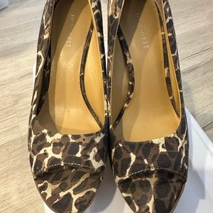 Leopard Print Peep Toe Wedges